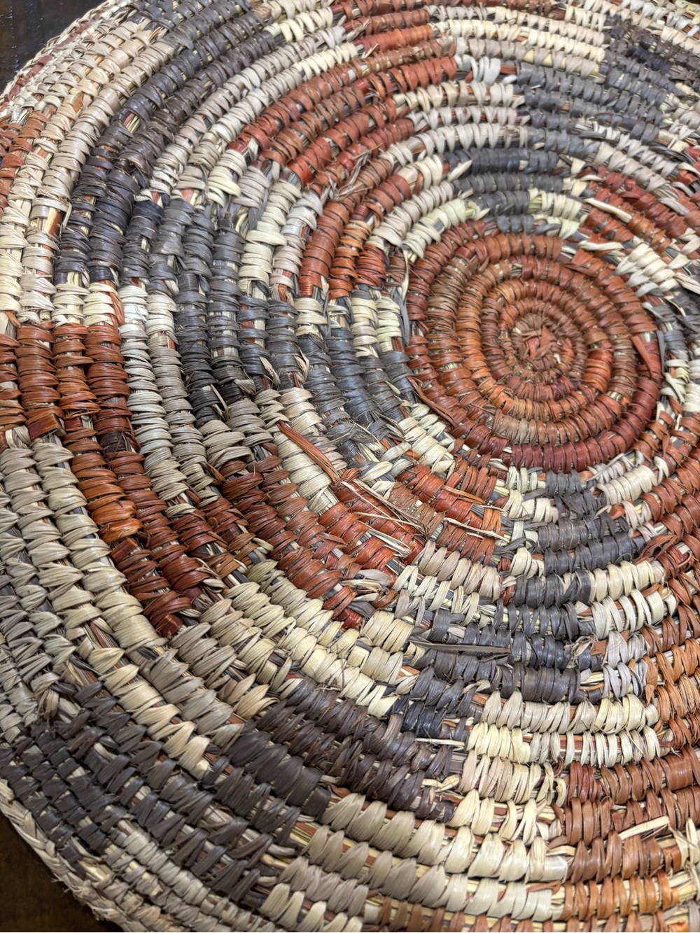 Handwoven Decorative Round Basket Tray - Natural Cream, Rust & Gray - Picture 6 of 8